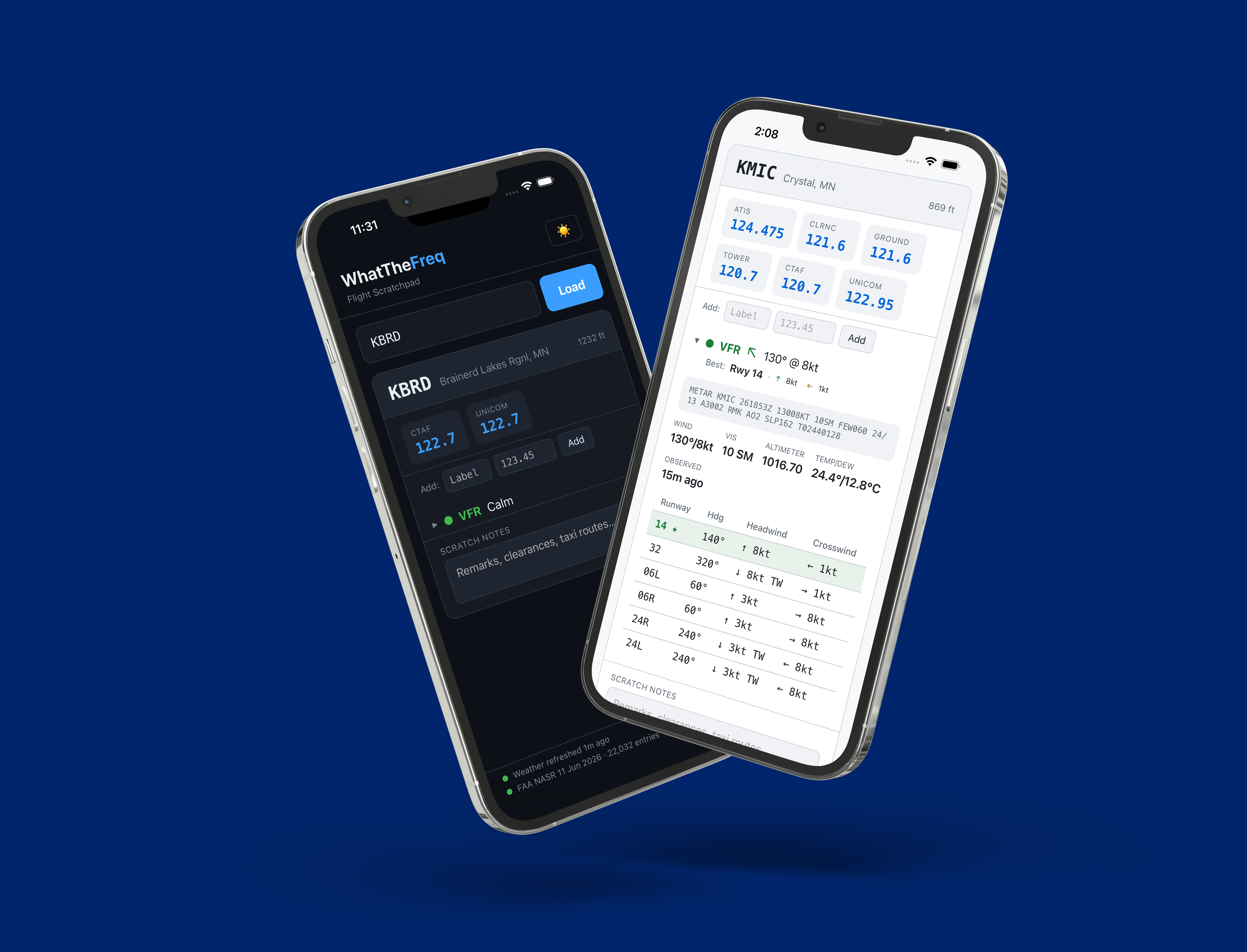 WhatTheFreq app preview on two phones